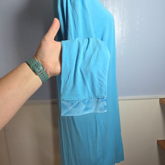Zexxy Extra Large Sky Blue Silky Details Button Up Longsleeve V Neck Sleepshirt - Picture 2 of 10